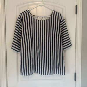 SHEIN Curve Women's Navy Blue & White Striped Short Sleeve Open Back Top Size 3X